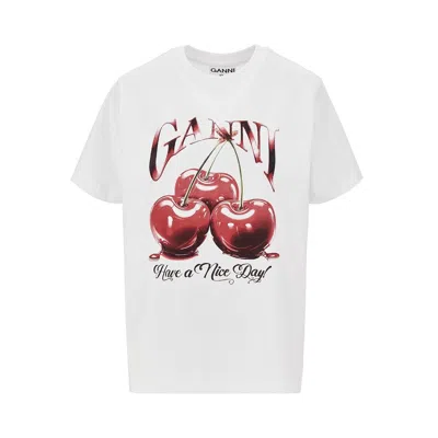 Ganni Basic Jersey Cherry Relaxed T-shirt In White