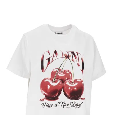 Ganni Basic Jersey Cherry Relaxed T-shirt In White