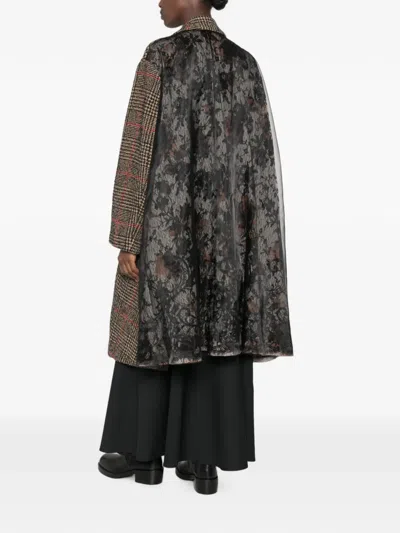 Quetsche Check-pattern Lace-panel Coat In Multi