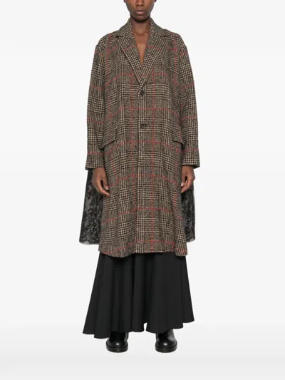 Quetsche Check-pattern Lace-panel Coat In Multi