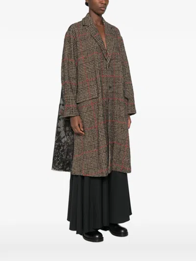 Quetsche Check-pattern Lace-panel Coat In Multi