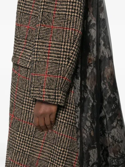 Quetsche Check-pattern Lace-panel Coat In Multi
