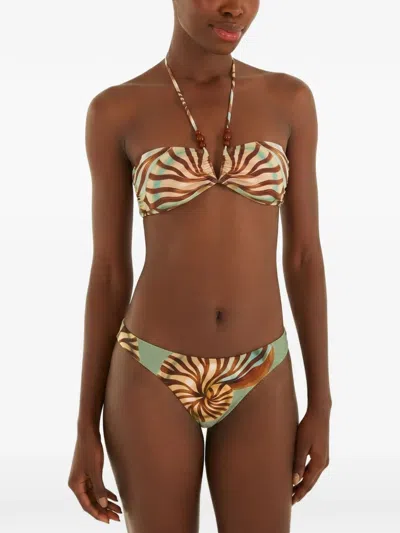 Farm Rio Bead-embellished Shell-print Bikini Top In Multi