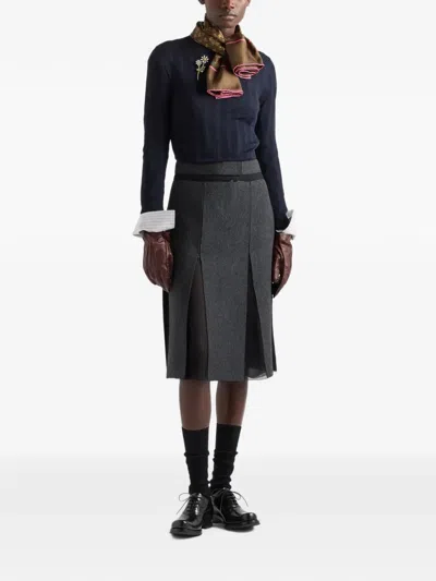 Prada Double Wool Midi-skirt In Gray