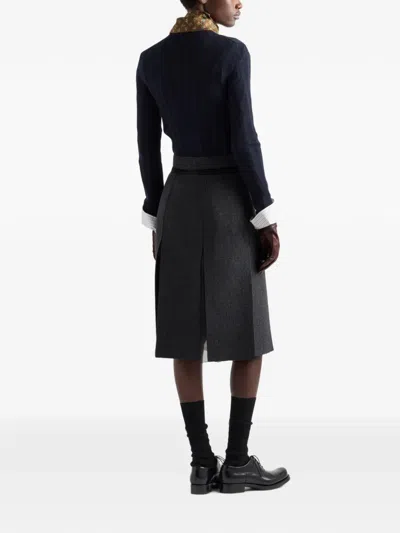 Prada Double Wool Midi-skirt In Gray