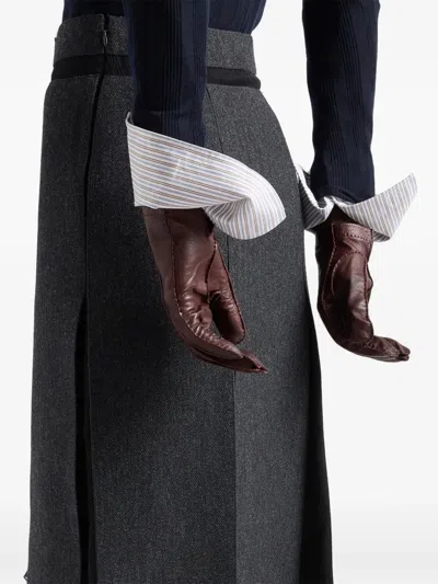 Prada Double Wool Midi-skirt In Gray