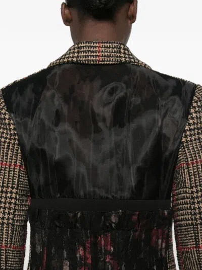 Quetsche Check-pattern Tulle-panel Coat In Brown