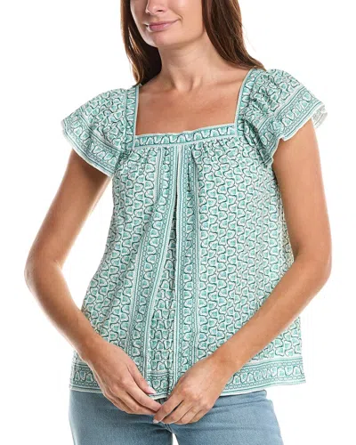 Max Studio Square Neck Flutter Sleeve Blouse In Green