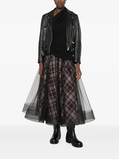 Quetsche Tulle-overlay Check-pattern Maxi Skirt In Black