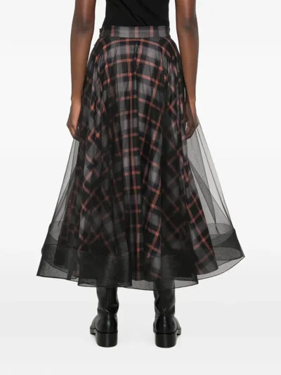 Quetsche Tulle-overlay Check-pattern Maxi Skirt In Black