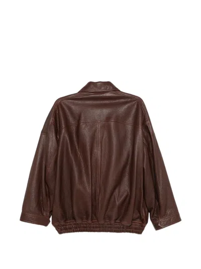 Rohe Zip-up Leather Jacket In Brown
