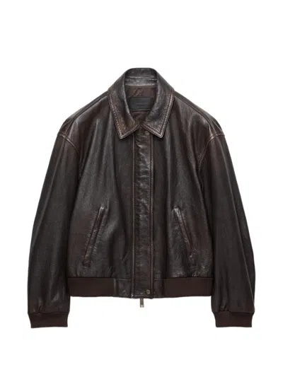 Prada Nappa Leather Jacket In Brown