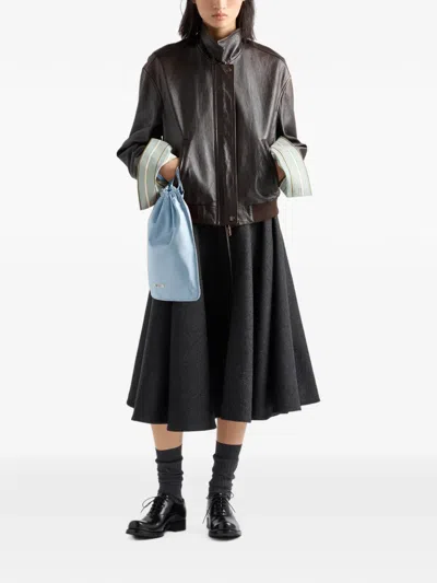 Prada Nappa Leather Jacket In Brown
