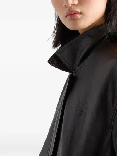 Prada Nappa Leather Jacket In Brown