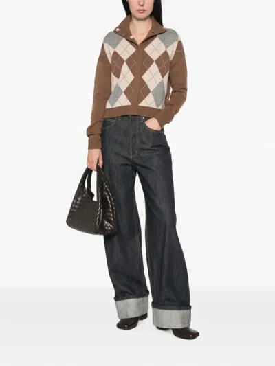 Max Mara Argyle-intarsia Button-collar Sweater In Brown