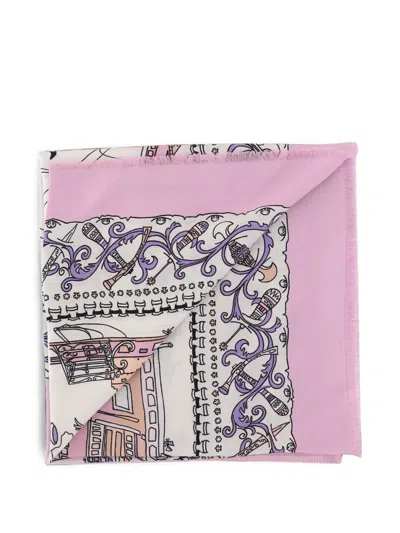 Ferragamo Pink Patterned Silk-wool Blend Scarf In Multi