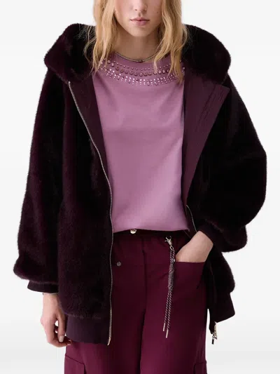 Liu •jo Oversized Teddy Jacket In Burgundy