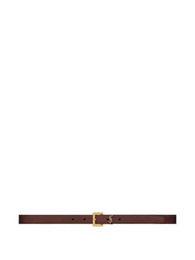 Saint Laurent Cassandre Thin Leather Belt In Red
