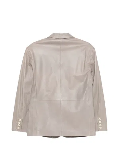 Alysi Leather Single-breasted Jacket In Gray
