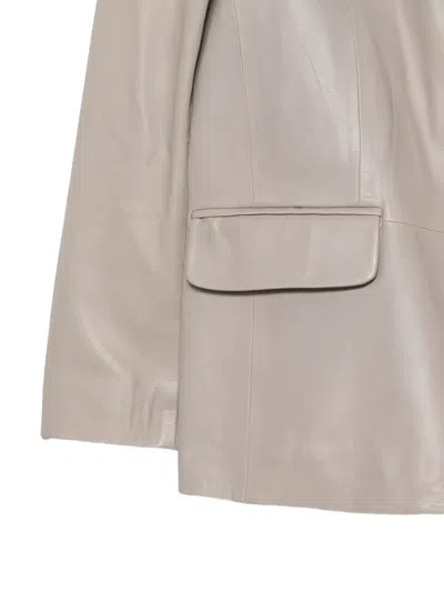 Alysi Leather Single-breasted Jacket In Gray