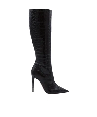 Paris Texas Stiletto 105 Croc-embossed Leather Knee-high Boots In Black