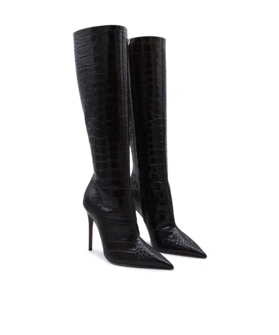 Paris Texas Stiletto 105 Croc-embossed Leather Knee-high Boots In Black