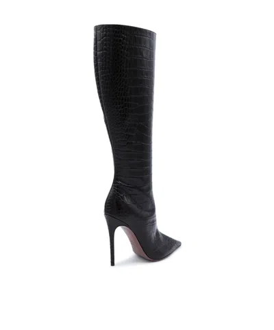 Paris Texas Stiletto 105 Croc-embossed Leather Knee-high Boots In Black