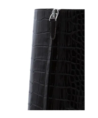 Paris Texas Stiletto 105 Croc-embossed Leather Knee-high Boots In Black