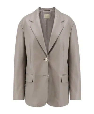 Alysi Leather Single-breasted Jacket In Gray