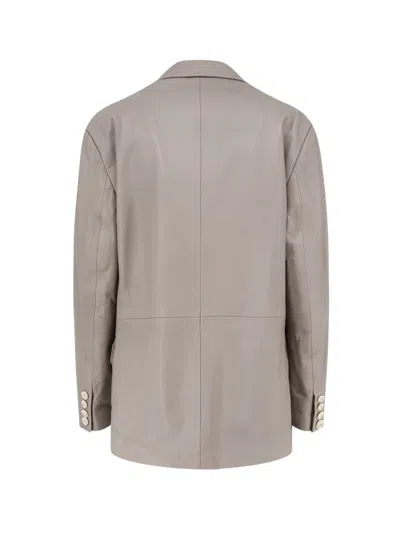 Alysi Leather Single-breasted Jacket In Gray