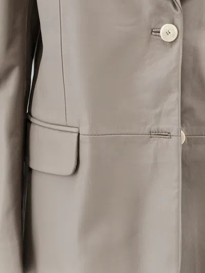 Alysi Leather Single-breasted Jacket In Gray