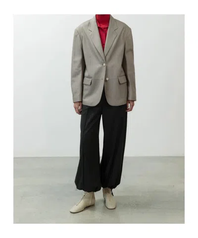 Alysi Leather Single-breasted Jacket In Gray