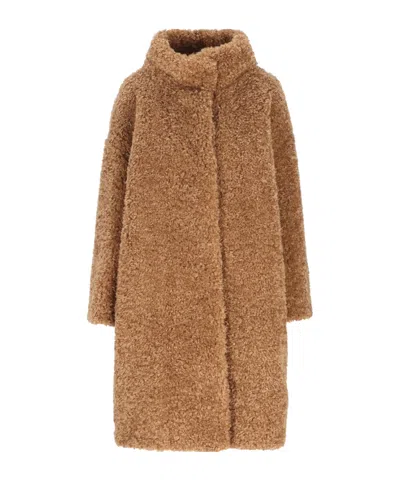Herno Shearling-texture Single-breasted Coat In Brown