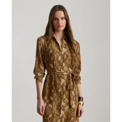 Ralph Lauren Python-print Georgette Shirtdress In Tan Multi In Tan Multi