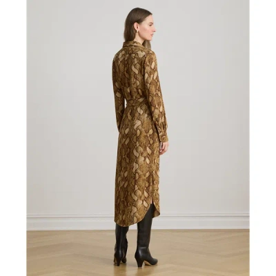 Ralph Lauren Python-print Georgette Shirtdress In Tan Multi In Tan Multi