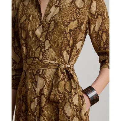 Ralph Lauren Python-print Georgette Shirtdress In Tan Multi In Tan Multi