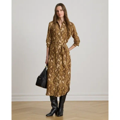Ralph Lauren Python-print Georgette Shirtdress In Tan Multi In Tan Multi