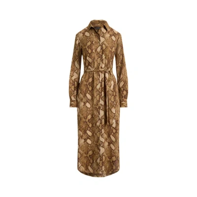 Ralph Lauren Python-print Georgette Shirtdress In Tan Multi In Tan Multi