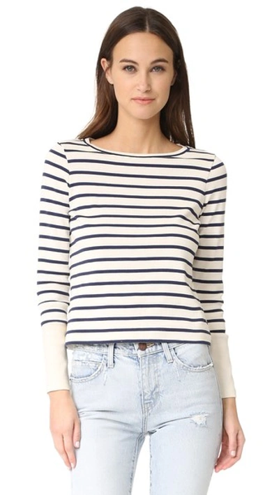 Whistles Stripe Contrast Cuff Sweater In Ivory Navy