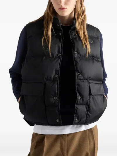 Prada Re-nylon Down Vest In Black