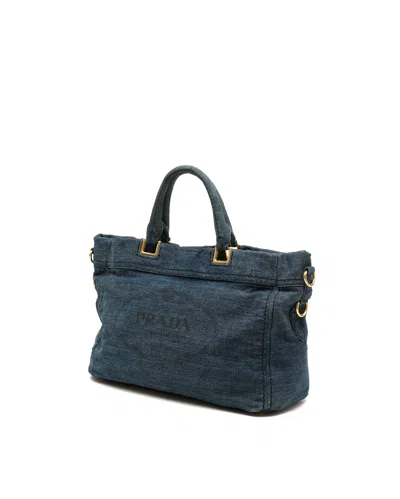 Pre-owned Prada Medium Denim Canapa Tote In Blue