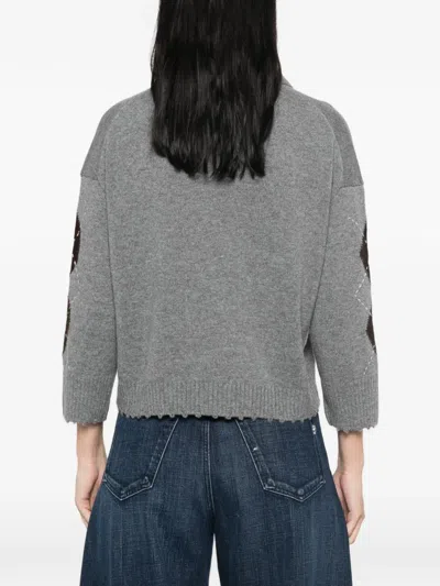 Pinko Argyle-pattern Collared Sweater In Gray