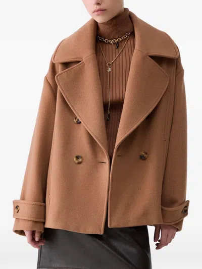 Liu •jo Short Double-breasted Wool Coat In Neutral