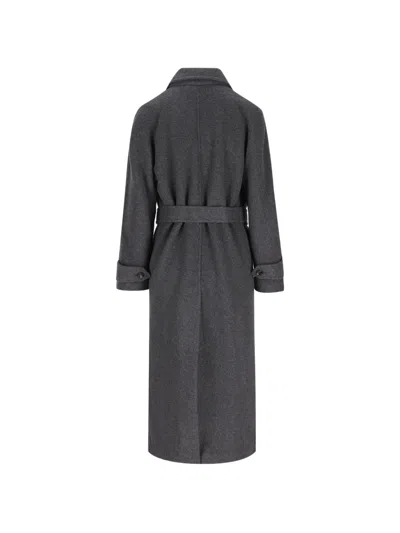 Max Mara Belted Double-breasted Coat In Gray