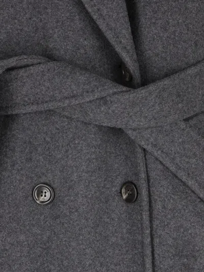 Max Mara Belted Double-breasted Coat In Gray
