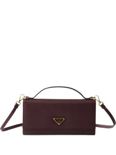 Prada Saffiano Leather Wallet With Shoulder Strap In Pattern