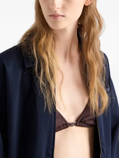 Prada Interlock Fabric Triangle Bikini Top In Brown