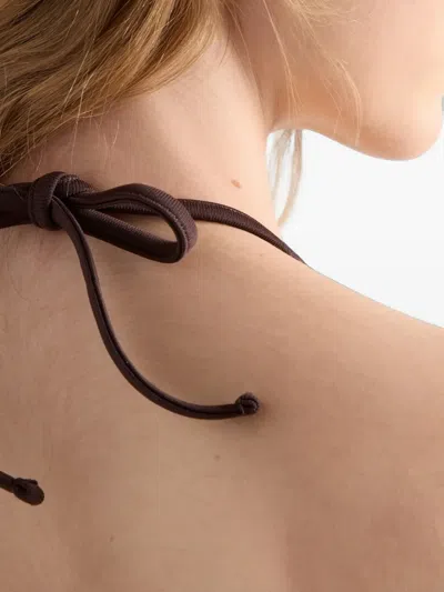 Prada Interlock Fabric Triangle Bikini Top In Brown