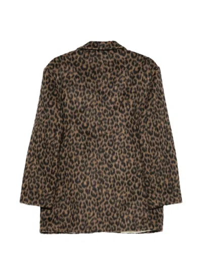 Alysi Leopard-print Notched-lapel Coat In Brown