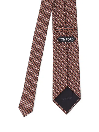 Tom Ford Geometric-pattern Silk Tie In Brown